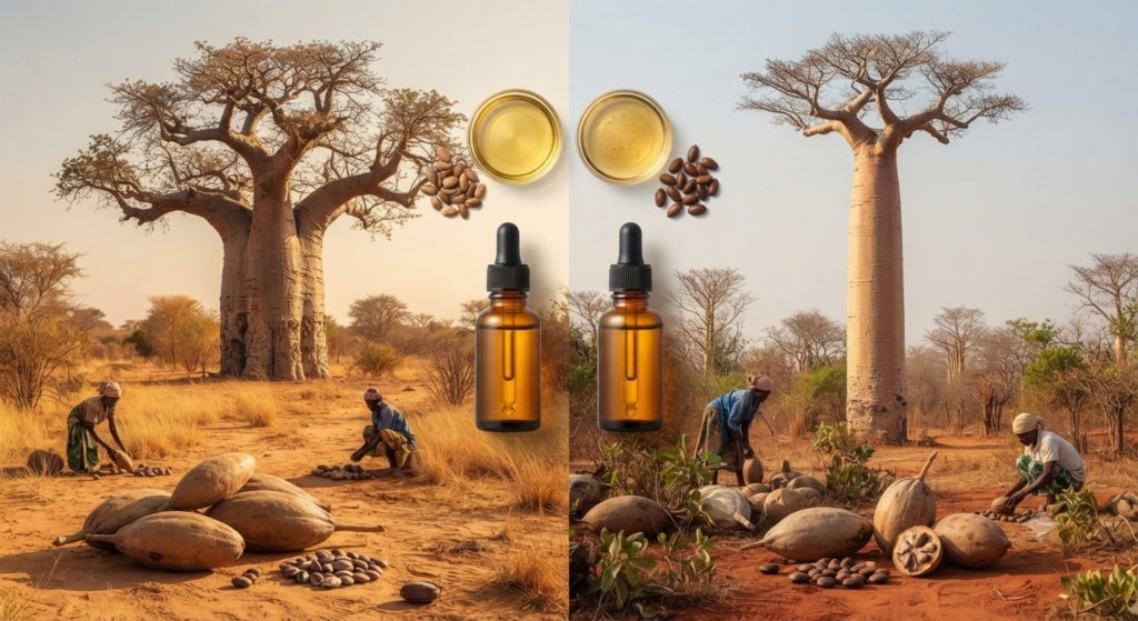 Huile de baobab et graines de baobab dans leur environnement naturel à Madagascar | heliasana